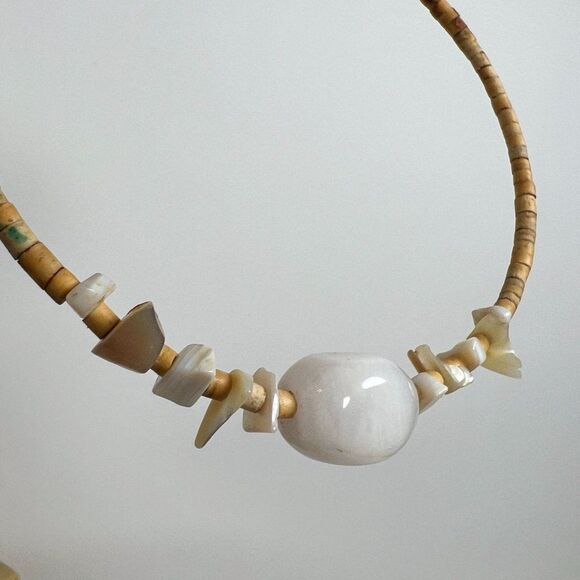 Vintage Y2K Beaded Crystal Stone Choker Necklace - Beachy Granola Girl Jewelry - Picture 4 of 5